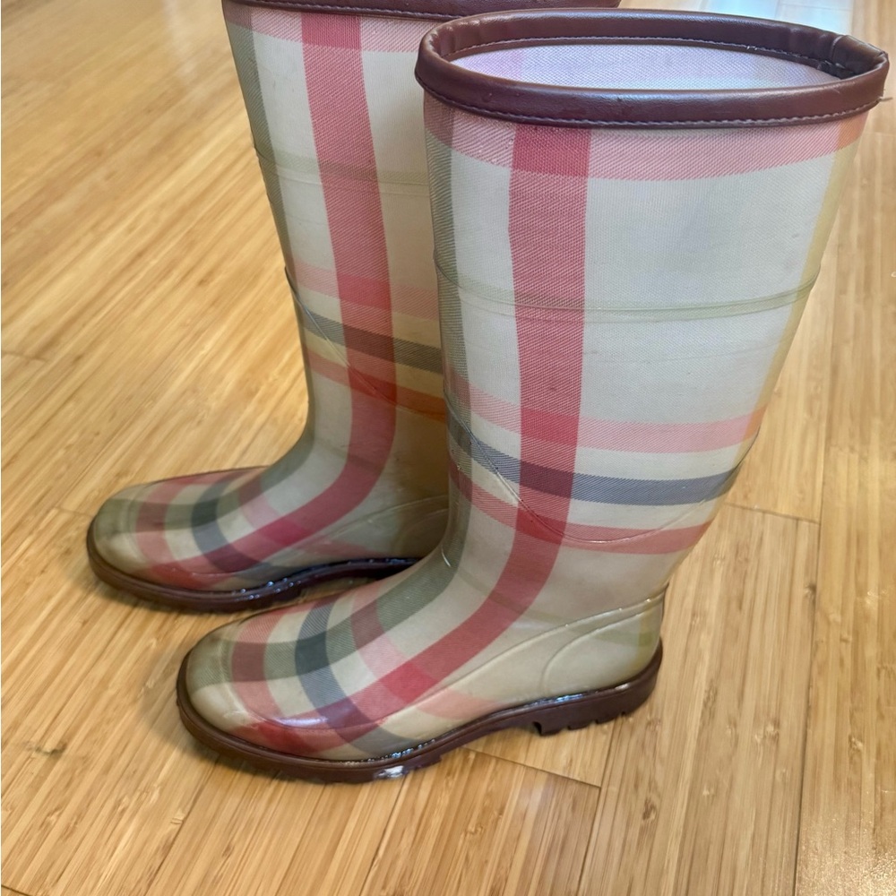 Burberry Plaid Rain Boots - Pink and Brown